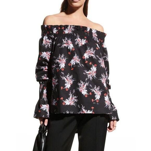 Adan Lippes Women's Sz M Black Floral Print Off-the-Shoulder Poplin Top $1,919 - Picture 7 of 7
